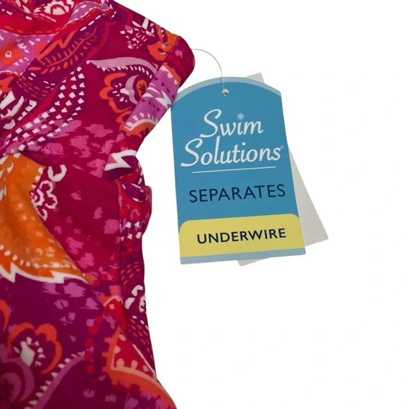 Swim Solutions Fuchsia Pink V-Neck Printed Underwire Tankini Swim Top 12 New - Picture 4 of 7